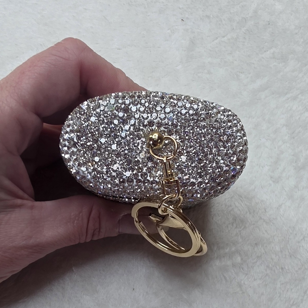 Sparkling Silver Rhinestone Keychain Ear Bud  Holder - Picture 4 of 6